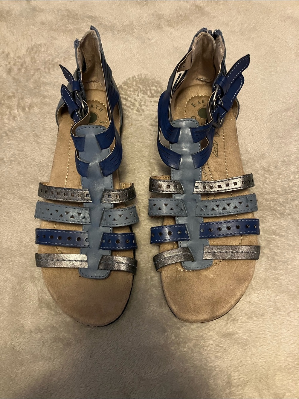 Earth Origins Blue and Silver Strappy Gladiator Sandals